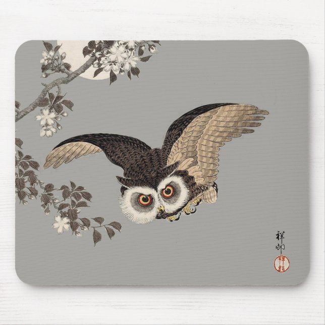 Tapis De Souris Nuit Japonaise Chouette Lune Bois Coupe Flying Nig (Devant)