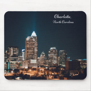 Tapis De Souris Nuit Skyline de la ville de Charlotte North Caroli