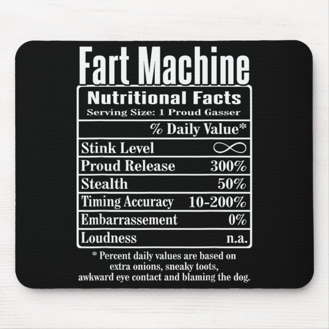Tapis De Souris Nutrion Facts Fart Machine Dad Jokes Funny Farting (Devant)