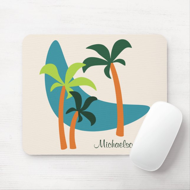 Tapis De Souris Oasis moderne de palmiers du milieu du siècle (Avec souris)