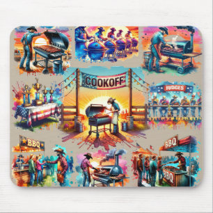 Tapis De Souris Occidental Cowboy BBQ Cookoff Scènes 1 Personnalis