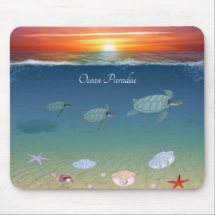 Tapis De Souris Ocean sunrise, swimming sea turtles and shells