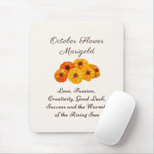 Tapis De Souris Octobre Mois de naissance Fleur Marigold Elegant