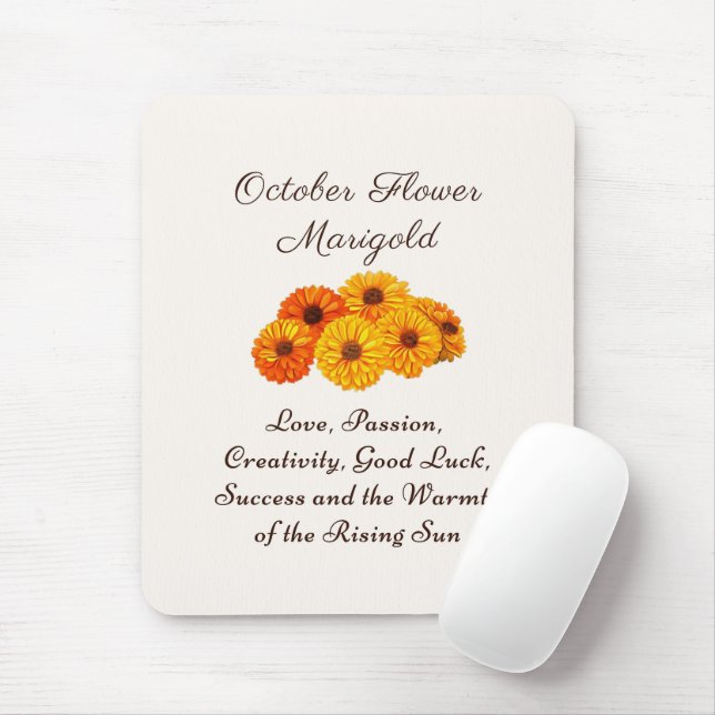 Tapis De Souris Octobre Mois de naissance Fleur Marigold Elegant (Avec souris)