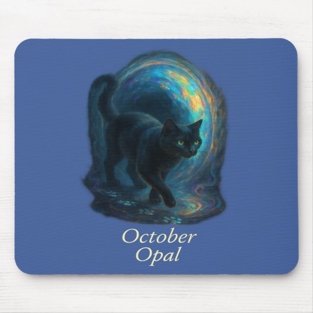 Tapis De Souris octobre Opal - Black Cat & Iridescal Portal (Devant)
