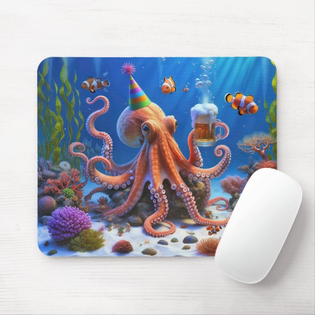 Tapis De Souris Octopus Anniversaire Avec Mug Bière (Avec souris)
