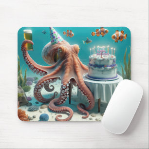 Tapis De Souris Octopus d'anniversaire avec une bière