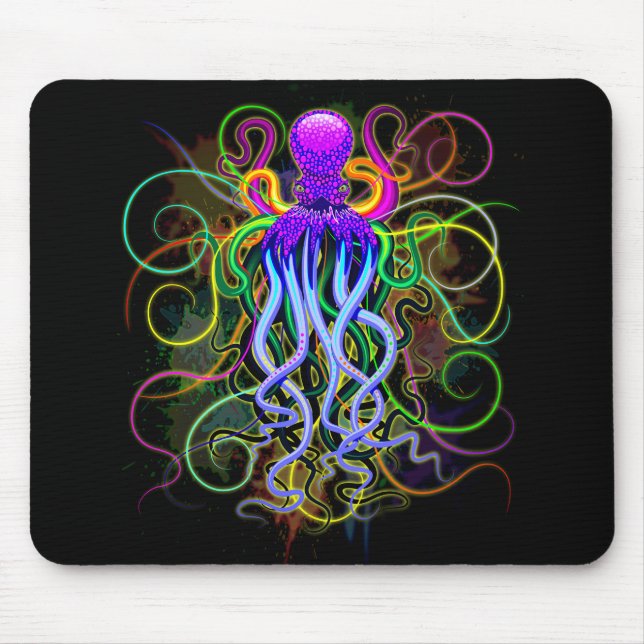 Tapis De Souris Octopus Luminescence psychédélique (Devant)