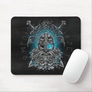 Tapis De Souris Odin Corbeaux et Épées Œil Lumineux Bleu dieu nord