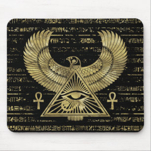 Tapis De Souris Oeil égyptien de Horus - d'or et de noir de Wadje