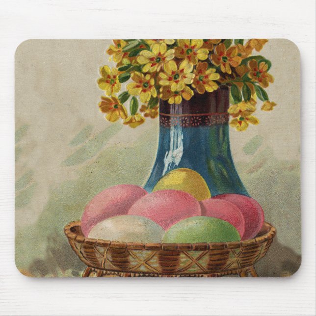 Tapis De Souris Oeufs Pâques Panier Fleurs Antique (Devant)