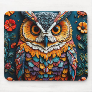 Tapis De Souris Œuvre d'art colorée de hibou avec détails complexe