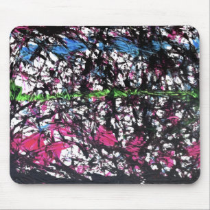 Tapis De Souris Œuvre d'art en marbre noir, rose, vert, bleu