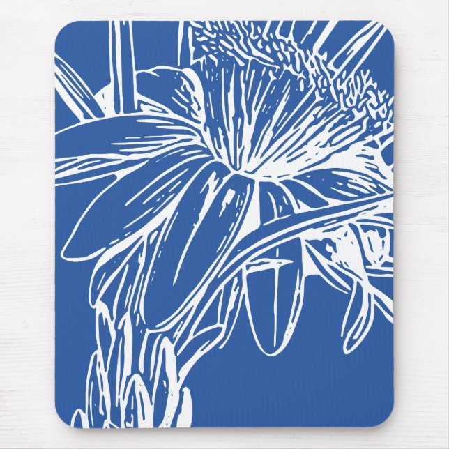 Tapis De Souris OEuvre d'art moderne Bleu Botanique Florale (Devant)