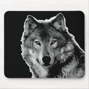 Tapis De Souris Oeuvre de Loup noir et blanc