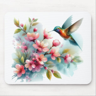 Tapis De Souris OEuvre florale/printanière de colibri
