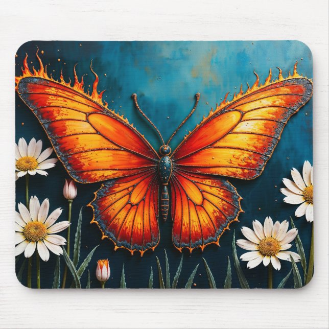 Tapis De Souris OEuvre surréaliste de papillon de feu, chamomille  (Devant)