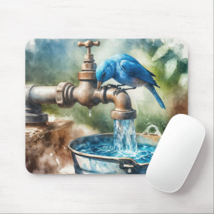 Tapis De Souris Oiseau bleu sur un vieux robinet