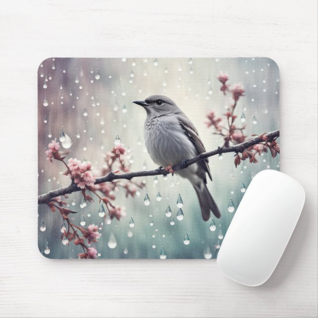 Tapis De Souris Oiseau dans la pluie (Avec souris)