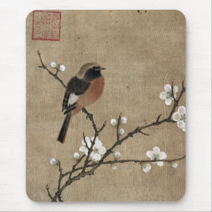 Tapis De Souris Oiseau dans une branche de floraison