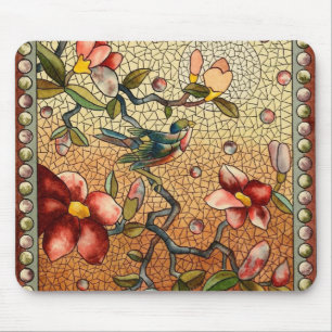 Tapis De Souris Oiseau en verre tendu sur un arbre à fleurs