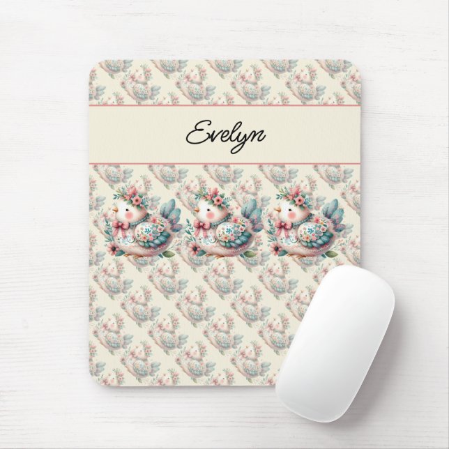 Tapis De Souris Oiseau folklorique floral au charme Pastel Boho (Avec souris)