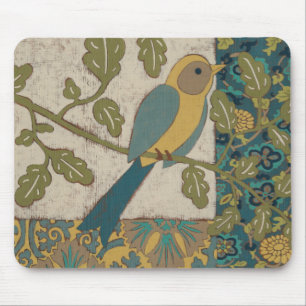 Tapis De Souris Oiseau jaune et bleu Turquoise perché sur une bran
