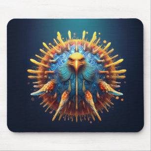 Tapis De Souris Oiseau Spore portant une tenue à plumes bleues