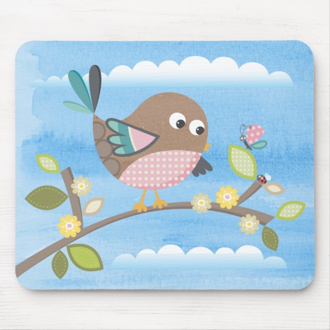 Tapis De Souris Oiseau sur une branche Mousepad (Devant)