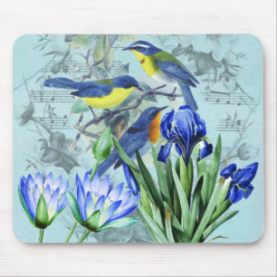 Tapis De Souris Oiseaux chanteurs floraux vintages habillement et
