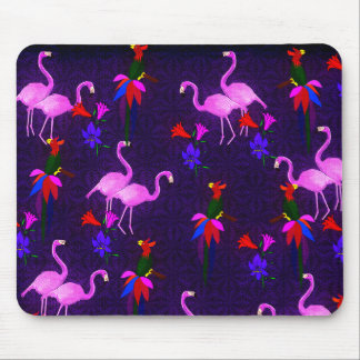 Tapis De Souris Oiseaux colorés et Flamants roses roses