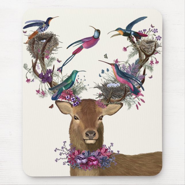 Tapis De Souris Oiseaux de cerfs, nids d'oiseaux tropicaux (Devant)