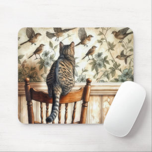 Tapis De Souris Oiseaux De Chat Sur Papier Peint