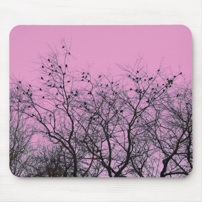 Tapis De Souris Oiseaux et arbres roses Mousepad (Devant)