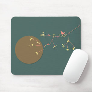 Tapis De Souris Oiseaux et famille nichant minimalistes et fantais