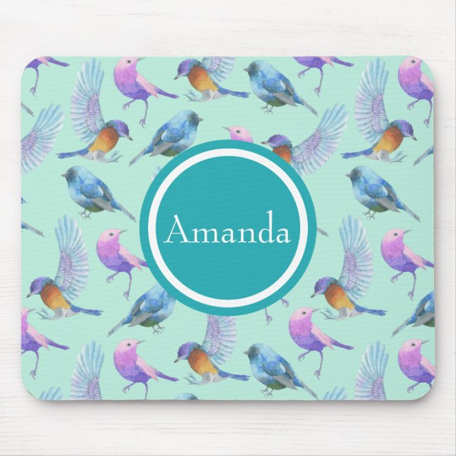 Tapis De Souris Oiseaux exotiques sauvages Aquarelle Motif Personn (Devant)