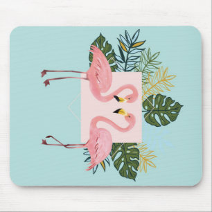 Tapis De Souris Oiseaux Flamants roses avec Feuilles   Flamant ros