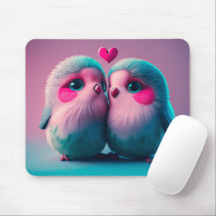 Tapis De Souris Oiseaux mignons Amour Coeurs Saint Valentin