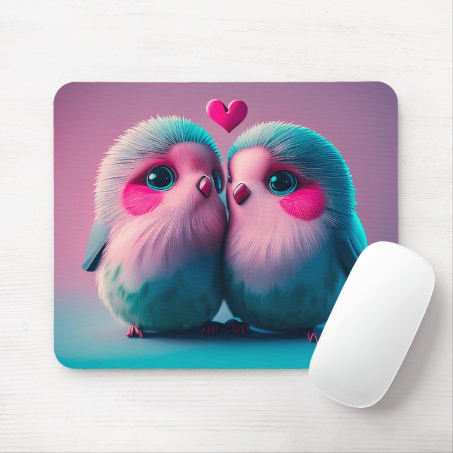 Tapis De Souris Oiseaux mignons Amour Coeurs Saint Valentin (Avec souris)