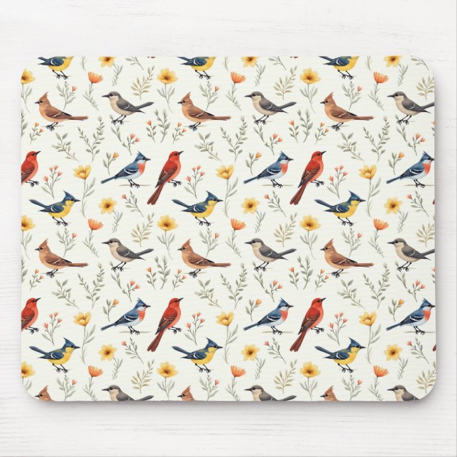 Tapis De Souris Oiseaux Peints de Couleurs Vives (Devant)