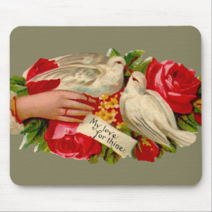 Tapis De Souris Oiseaux vintages Victorian Love Dove Art classique