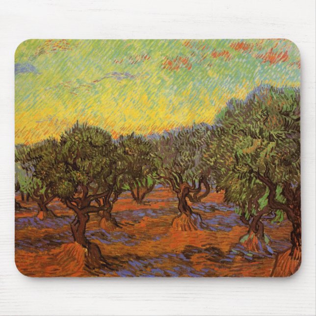 Tapis De Souris Olive Grove, Ciel orange par Vincent van Gogh (Devant)