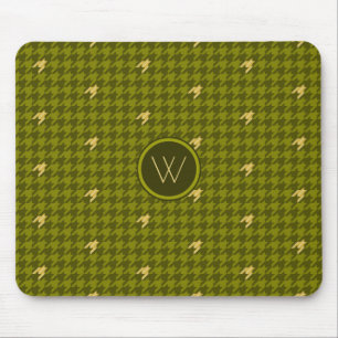 Tapis De Souris Olive with Gold Accent Houndstooth Mousepad