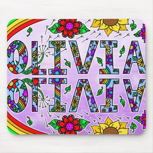 Tapis De Souris Olivia, Digital Folk Art Style Girl's Name (Devant)