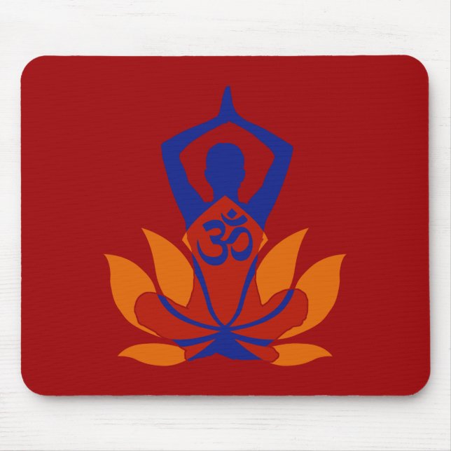 Tapis De Souris OM Namaste Yoga Spirituel Lotus Flower sur Crimson (Devant)