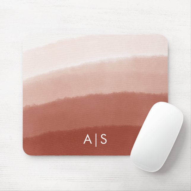 Tapis De Souris Ombre de rouille de cuivre monogramme d'aquarelle  (Avec souris)