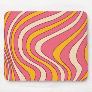 Tapis De Souris Ondes de style rétro rose et orange
