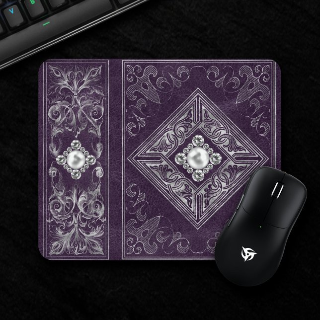 Tapis De Souris Opulence ornée | Fleurir de bijoux pourpre et arge (Créateur téléchargé)