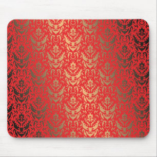 Tapis De Souris Or élégant de miroitement de Faux et damassé rouge