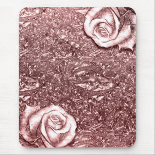 Tapis De Souris Or rose métallisé chrome liquide floral Glam Chic